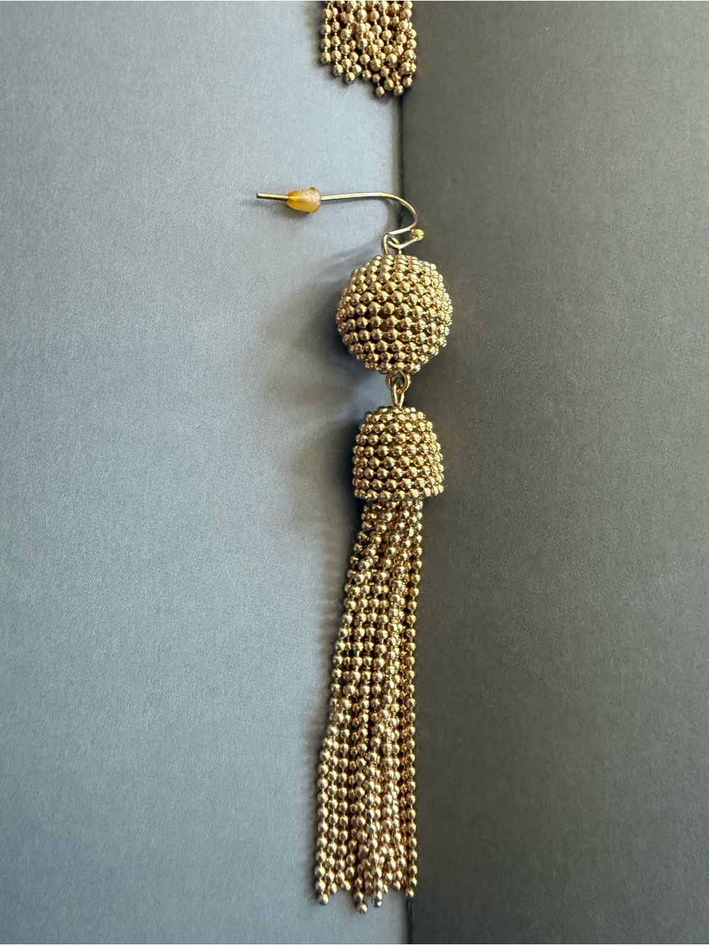 Gold Beaded Tassel Drop Earrings - Picture 3 of 5